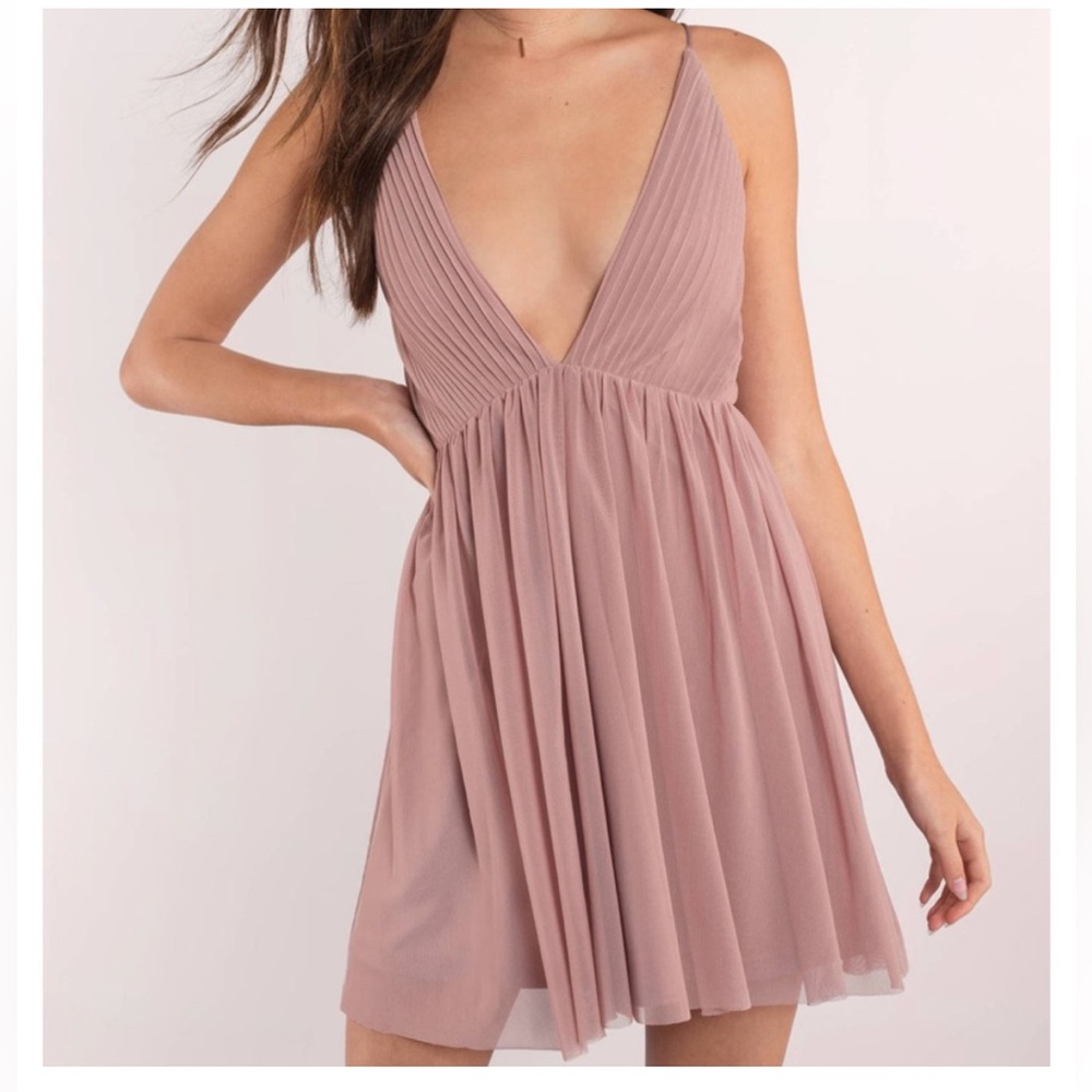 Tobi | Mauve Plunge Skater Dress